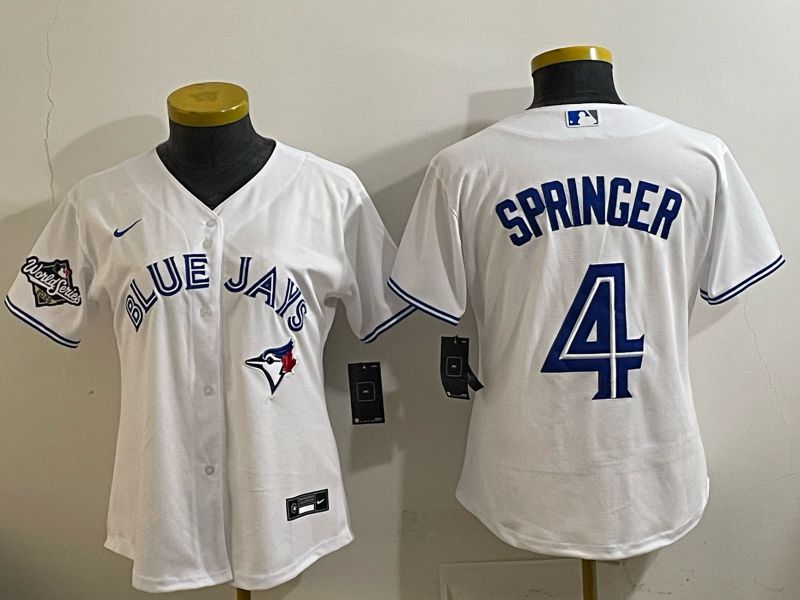 Women 2025 Toronto Blue Jays #4 Springer  white Game Nike MLB Jersey style 002->women mlb jersey->Women Jersey